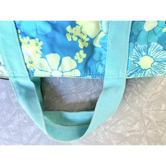 Adorable Vintage Lilly Pulitzer Mini Tote Blue Green Floral Fabric & Canvas - Picture 5 of 7
